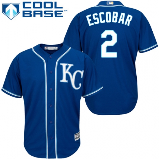 Women's Majestic Kansas City Royals #2 Alcides Escobar Authentic Blue Alternate 2 Cool Base MLB Jersey - Ujersey