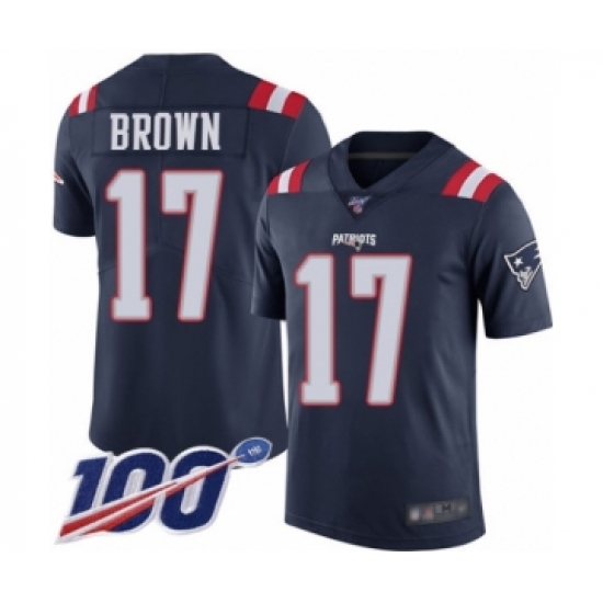 Men's New England Patriots #17 Antonio Brown Limited Navy Blue Rush Vapor Untouchable 100th Season Football Jersey - Ujersey