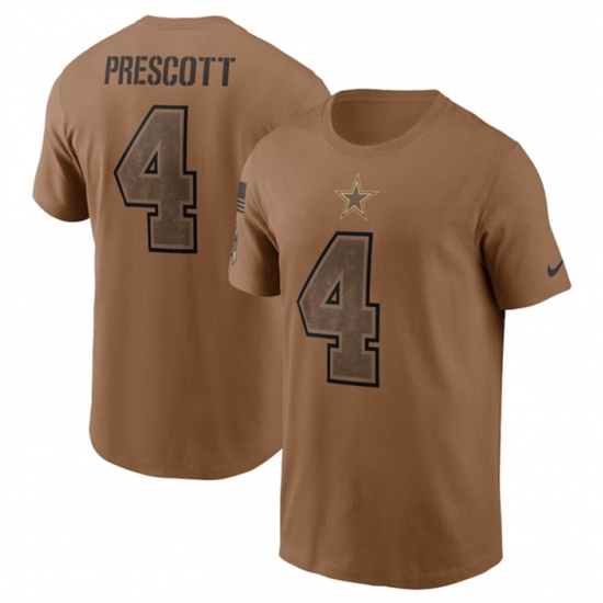 Men's Dallas Cowboys #4 Dak Prescott 2023 Brown Salute To Service T Shirt