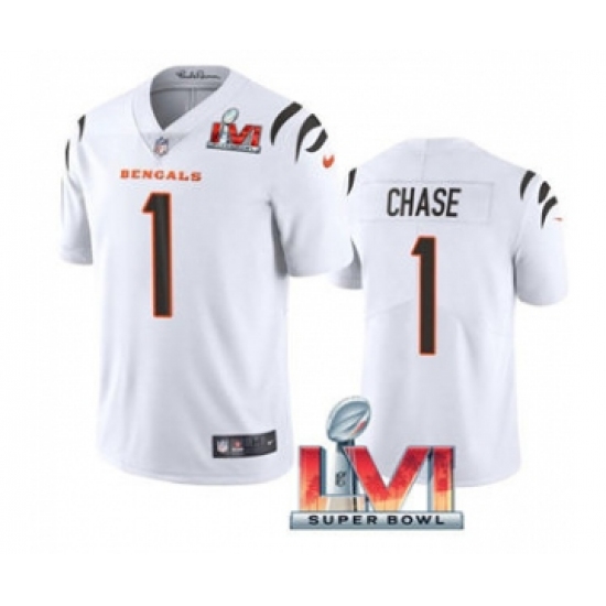 Men's Cincinnati Bengals #1 Ja'Marr Chase White 2022 Super Bowl LVI Vapor Limited Stitched Jersey - Ujersey