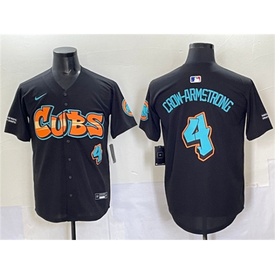 Men's Chicago Cubs #4 Pete Crow-Armstrong Black 'Graffiti North Side Edition' Vapor Premier Limited Stitched Baseball Jersey - Ujersey