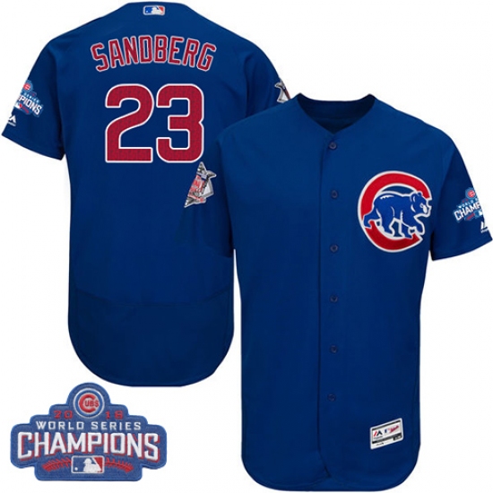 Men's Majestic Chicago Cubs #23 Ryne Sandberg Royal Blue 2016 World Series Champions Flexbase Authentic Collection MLB Jersey - Ujersey