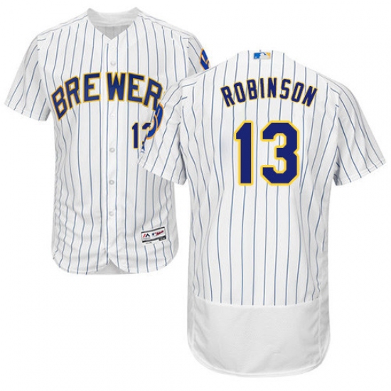 Men's Majestic Milwaukee Brewers #13 Glenn Robinson White/Royal Flexbase Authentic Collection MLB Jersey - Ujersey