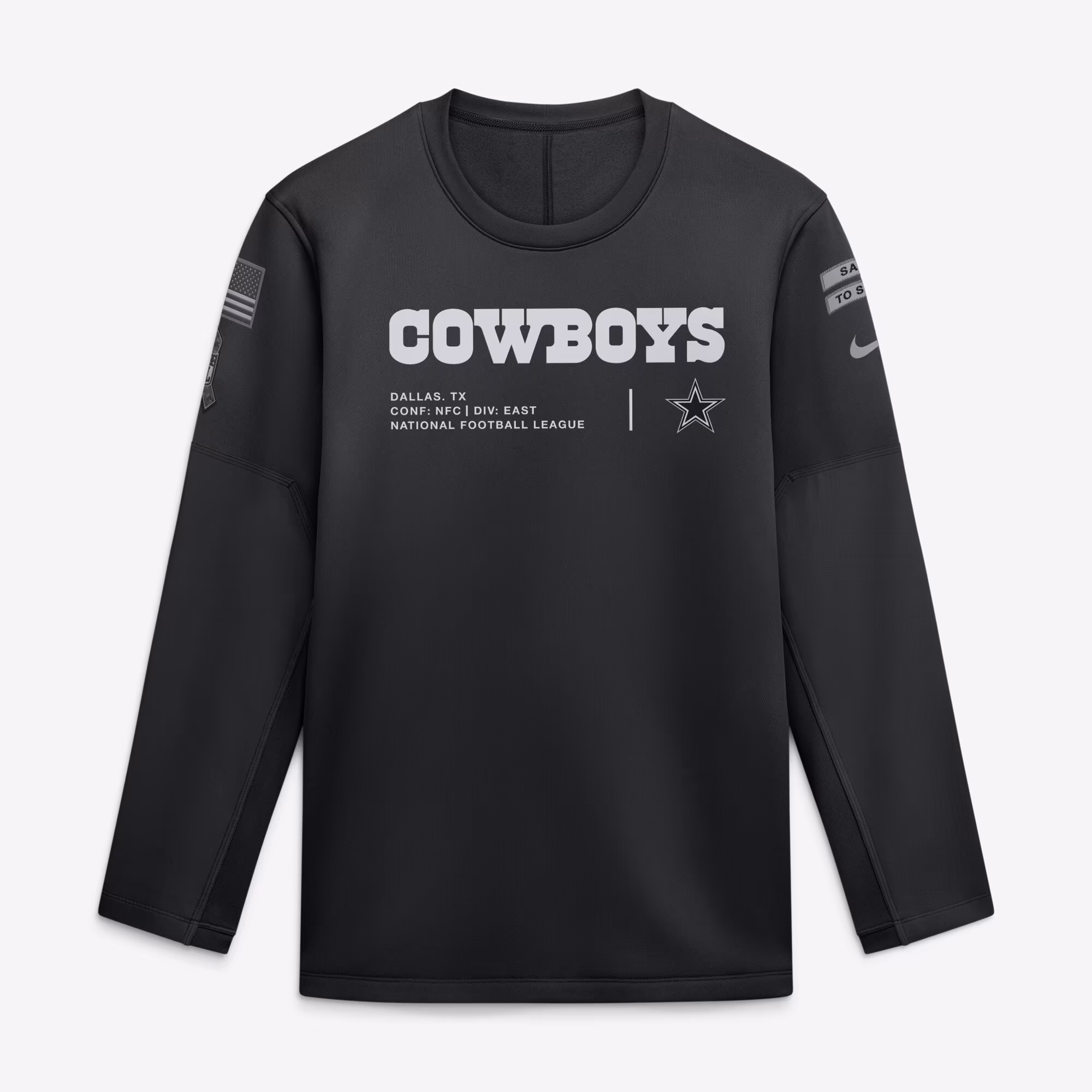 Men's Dallas Cowboys  Nike Black 2026 Salute to Service Sideline Coaches Crewneck Therma-FIT Sweatshirt - U-jersey