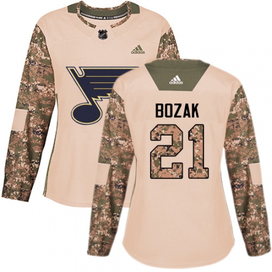 Women's Adidas St. Louis Blues #21 Tyler Bozak Authentic Camo Veterans Day Practice NHL Jersey - Ujersey