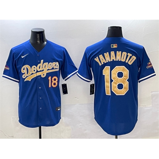 Men's Los Angeles Dodgers #18 Yoshinobu Yamamoto Royal 2025 Gold Collection Limited Stitched Baseball Jersey - Ujersey