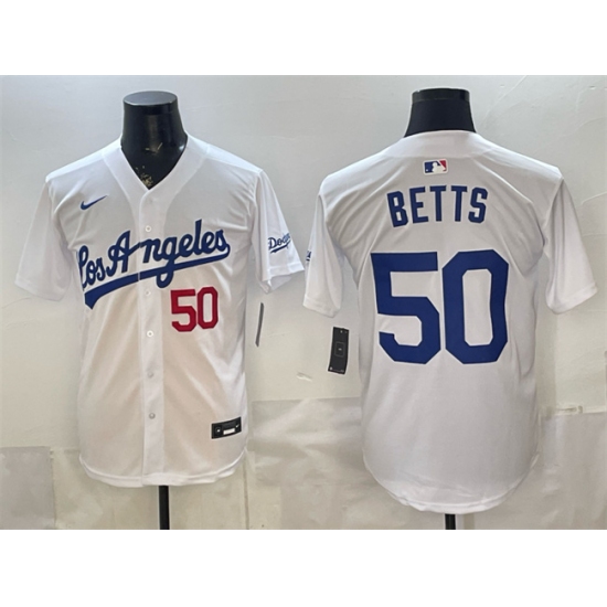 Men's Los Angeles Dodgers #50 Mookie Betts White Alternate Stadium Stitched Baseball Jersey - Ujersey