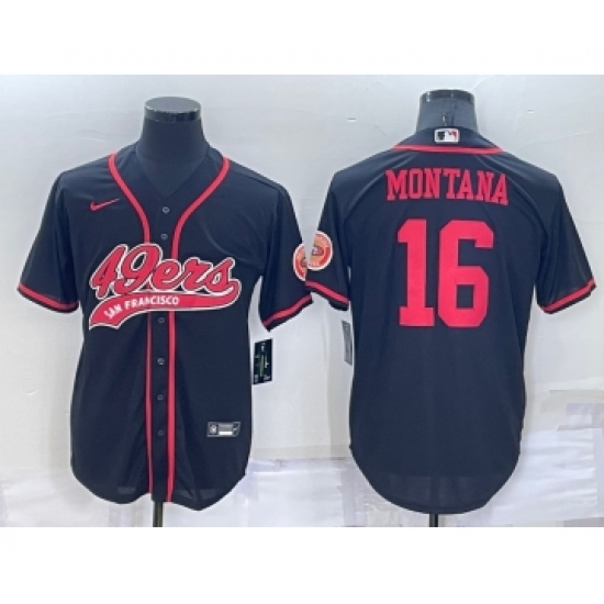 Men's San Francisco 49ers #16 Joe Montana Black Stitched Cool Base Nike Baseball Jersey - Ujersey