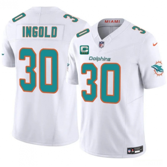 Men's Miami Dolphins #30 Alec Ingold White 2025 F.U.S.E. With 3-Star C Vapor Limited Football Stitched Jersey - Ujersey