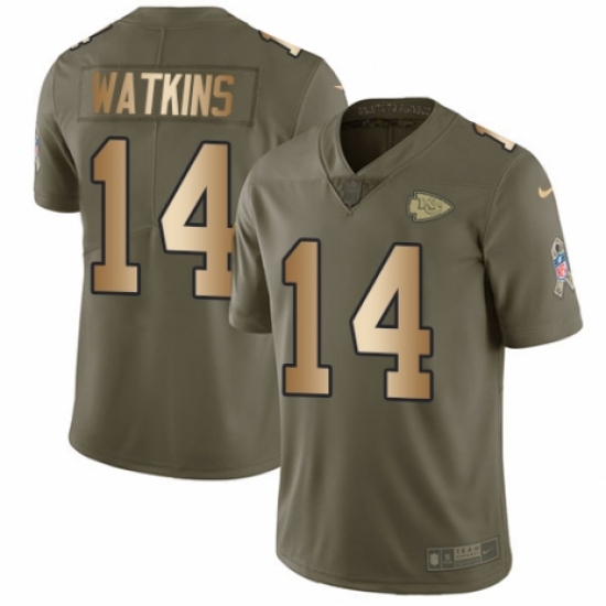 Youth Nike Kansas City Chiefs #14 Sammy Watkins Limited Olive/Gold 2017 Salute to Service NFL Jersey - Ujersey