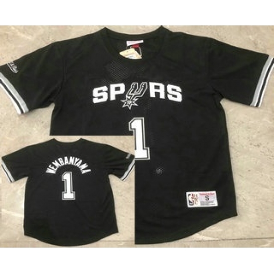 Men's San Antonio Spurs #1 Victor Wembanyama Black Short-Sleeved Swingman Stitched Throwback Jersey