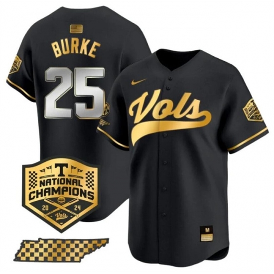 Men's Tennessee Volunteers #25 Blake Burke Black Gold 2024 Champions Vapor Limited Stitched Jersey - Ujersey