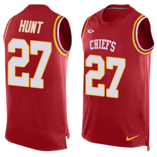 Men's Nike Kansas City Chiefs #27 Kareem Hunt Limited Red Player Name & Number Tank Top NFL Jersey - Ujersey