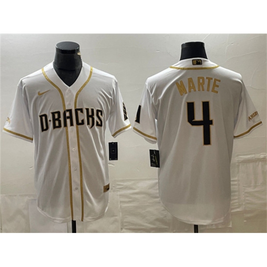 Men's Arizona Diamondbacks #4 Ketel Marte White Gold Cool Base Stitched Baseball Jersey - Ujersey