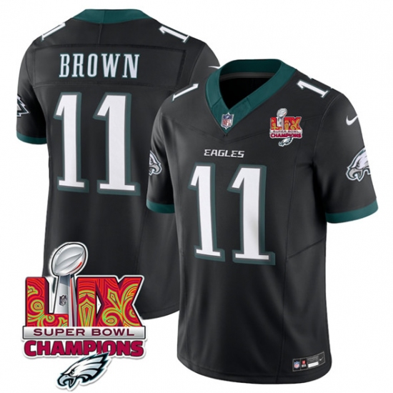 Men's Philadelphia Eagles #11 A.J. Brown Black 2025 Eagles Logo Super Bowl LIX New F.U.S.E. Vapor Untouchable Limited Football Stitched Jersey - Ujersey