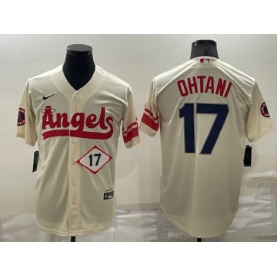Men's Los Angeles Angels #17 Shohei Ohtani Number Cream 2022 City Connect Cool Base Stitched Jersey - Ujersey