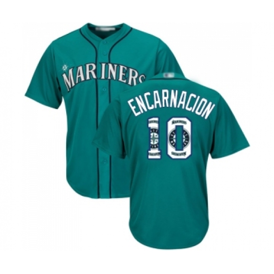 Men's Seattle Mariners #10 Edwin Encarnacion Authentic Teal Green Team Logo Fashion Cool Base Baseball Jersey - Ujersey
