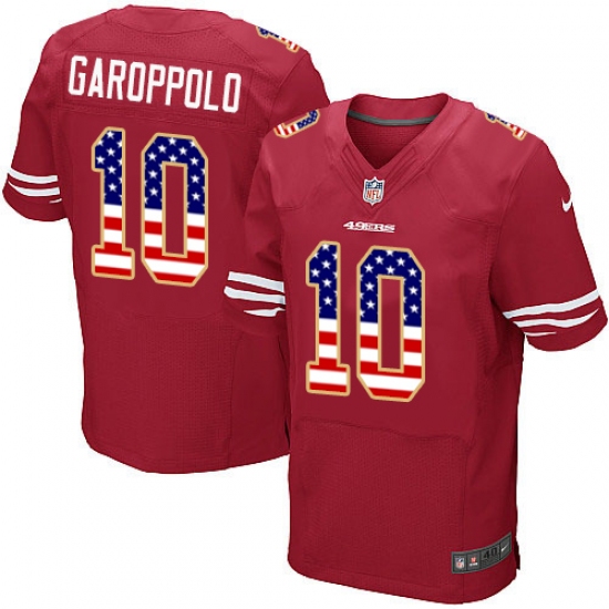 Men's Nike San Francisco 49ers #10 Jimmy Garoppolo Elite Red Home USA Flag Fashion NFL Jersey - ujerseystore