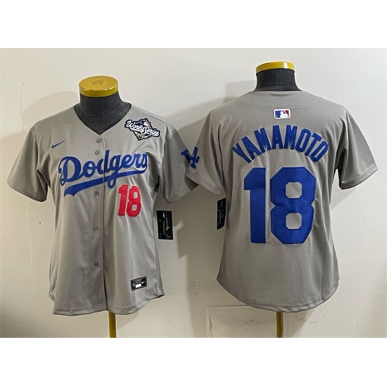 Youth Los Angeles Dodgers #18 Yoshinobu Yamamoto Grey 2025 World Series Limited Stitched Baseball Jersey - Ujersey