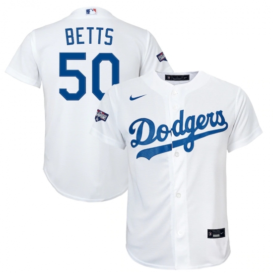 Youth Los Angeles Dodgers #50 Mookie Betts Nike White 2020 World Series Champions Home Replica Player Jersey - Ujersey