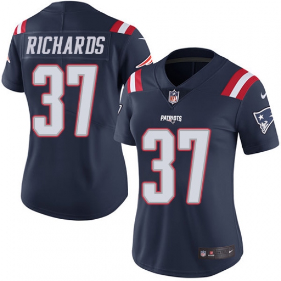 Women's Nike New England Patriots #37 Jordan Richards Limited Navy Blue Rush Vapor Untouchable NFL Jersey - Ujersey