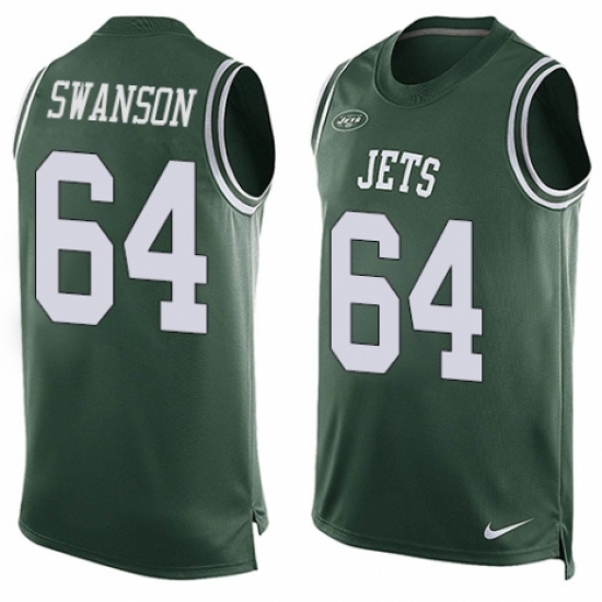 Men's Nike New York Jets #64 Travis Swanson Limited Green Player Name & Number Tank Top NFL Jersey - Ujersey