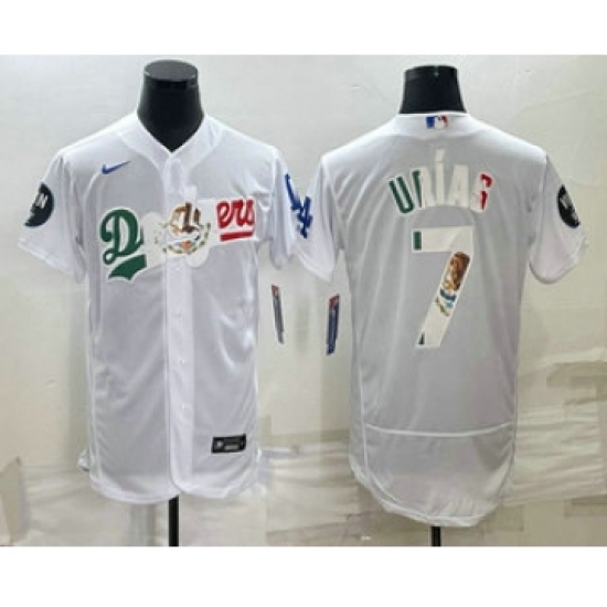 Men's Los Angeles Dodgers #7 Julio Urias White With Vin Scully Flex Base Stitched Baseball Jerseys - Ujersey