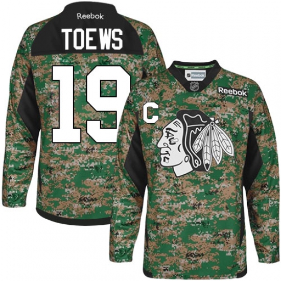 Men's Reebok Chicago Blackhawks #19 Jonathan Toews Premier Camo Veterans Day Practice NHL Jersey - Ujersey