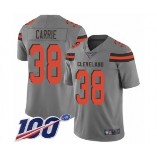 Youth Cleveland Browns #38 T. J. Carrie Limited Gray Inverted Legend 100th Season Football Jersey - Ujersey