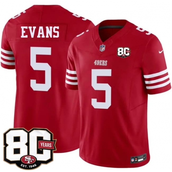Men's San Francisco 49ers #5 Mike Evans Red 80th Anniversary 2026 F.U.S.E. Vapor Untouchable Limited Football Stitched Jersey - Ujersey