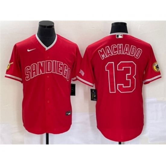Men's San Diego Padres #13 Manny Machado Red Cool Base Stitched Baseball Jersey - Ujersey