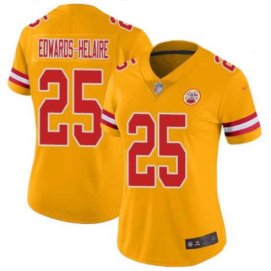 Women's Kansas City Chiefs #25 Clyde Edwards-Helaire Gold Stitched Limited Inverted Legend Jersey - Ujersey