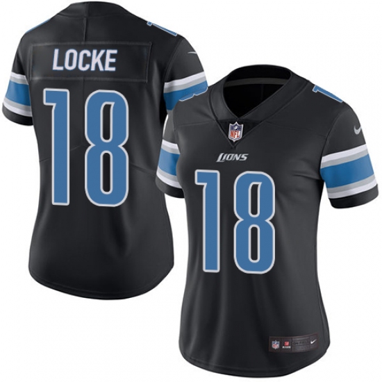 Women's Nike Detroit Lions #18 Jeff Locke Limited Black Rush Vapor Untouchable NFL Jersey - Ujersey