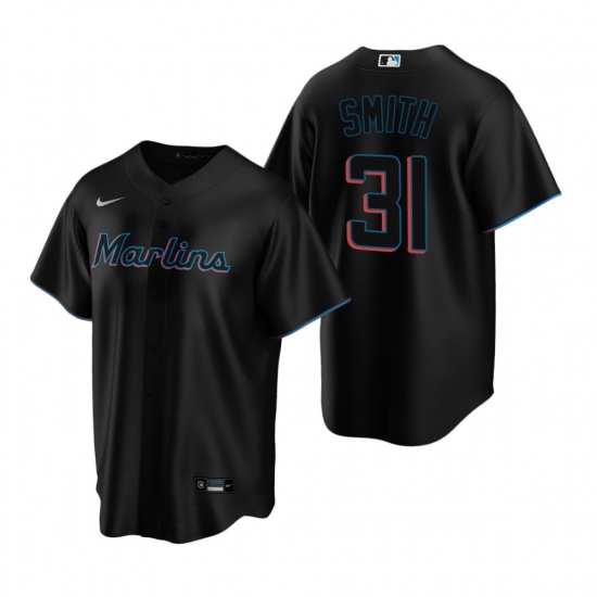 Men's Nike Miami Marlins #31 Caleb Smith Black Alternate Stitched Baseball Jersey - Ujersey