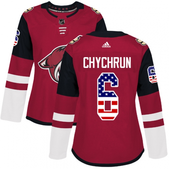 Women's Adidas Arizona Coyotes #6 Jakob Chychrun Authentic Red USA Flag Fashion NHL Jersey - Ujersey