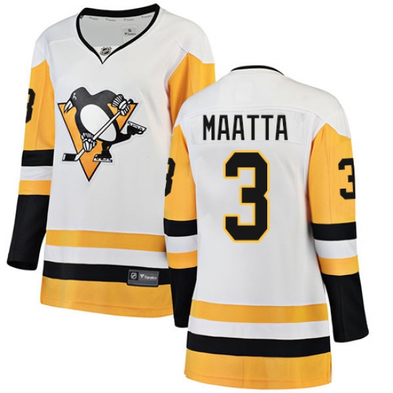 Women's Pittsburgh Penguins #3 Olli Maatta Authentic White Away Fanatics Branded Breakaway NHL Jersey - Ujersey