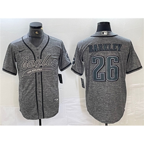 Men's Philadelphia Eagles #26 Saquon Barkley Gray Cool Base Baseball Stitched Jersey - Ujersey