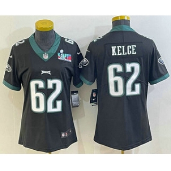 Women's Philadelphia Eagles #62 Jason Kelce Limited Black Super Bowl LVII Vapor Jersey - Ujersey