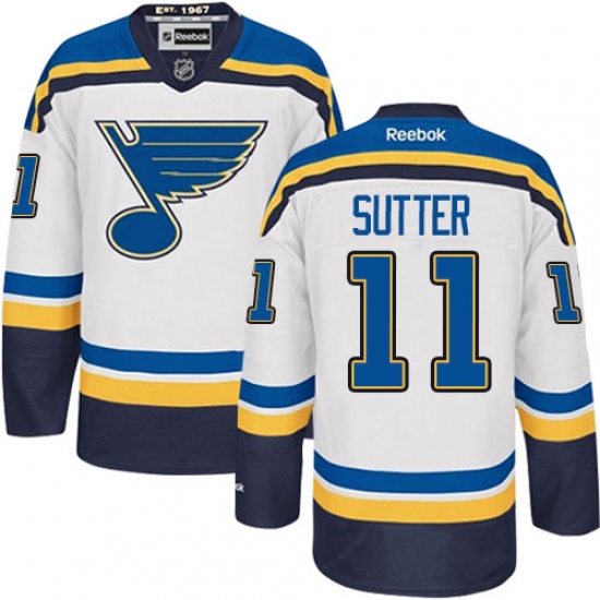 Men's Reebok St. Louis Blues #11 Brian Sutter Authentic White Away NHL Jersey - Ujersey