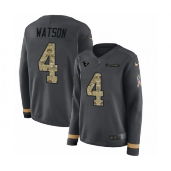 Women's Nike Houston Texans #4 Deshaun Watson Limited Black Salute to Service Therma Long Sleeve NFL Jersey - Ujersey
