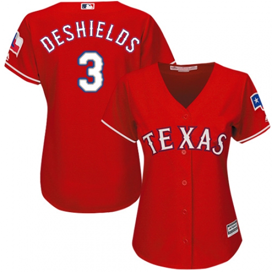 Women's Majestic Texas Rangers #3 Delino DeShields Authentic Red Alternate Cool Base MLB Jersey - Ujersey