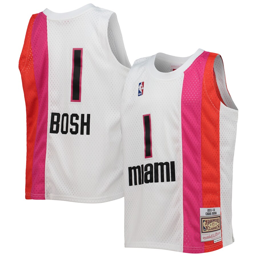 Youth Miami Heat Chris Bosh Mitchell & Ness White 2011/12 Hardwood Classics Swingman Jersey - Ujersey NHL