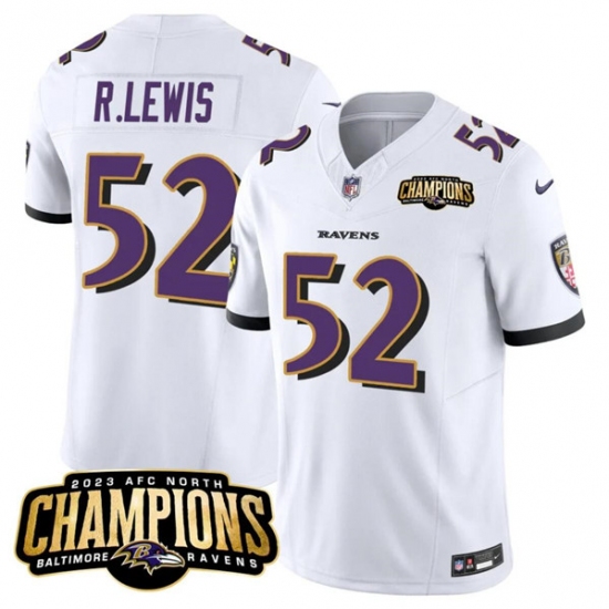 Men's Baltimore Ravens #52 Ray Lewis White 2023 F.U.S.E. AFC North Champions Vapor Limited Football Stitched Jersey - Ujersey