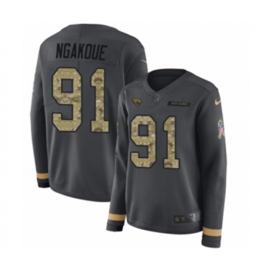 Women's Nike Jacksonville Jaguars #91 Yannick Ngakoue Limited Black Salute to Service Therma Long Sleeve NFL Jersey - Ujersey