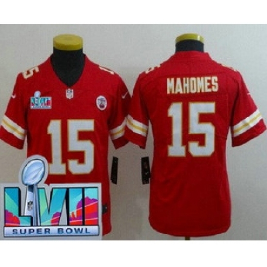 Youth Kansas City Chiefs #15 Patrick Mahomes Limited Red Super Bowl LVII Vapor Jersey - Ujersey