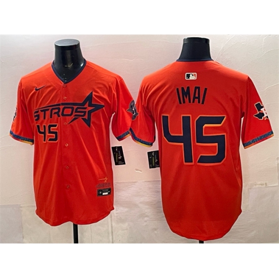 Men's Houston Astros #45 Tatsuya Imai Orange 2025 City Connect With Texas Limited Stitched Baseball Jersey - Ujersey