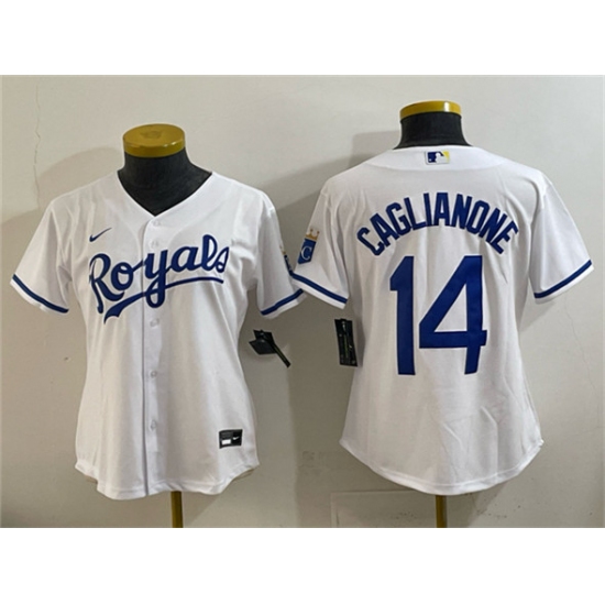 Women's Kansas City Royals #14 Jac Caglianone White Cool Base Stitched Baseball Jersey(Run Small) - Ujersey