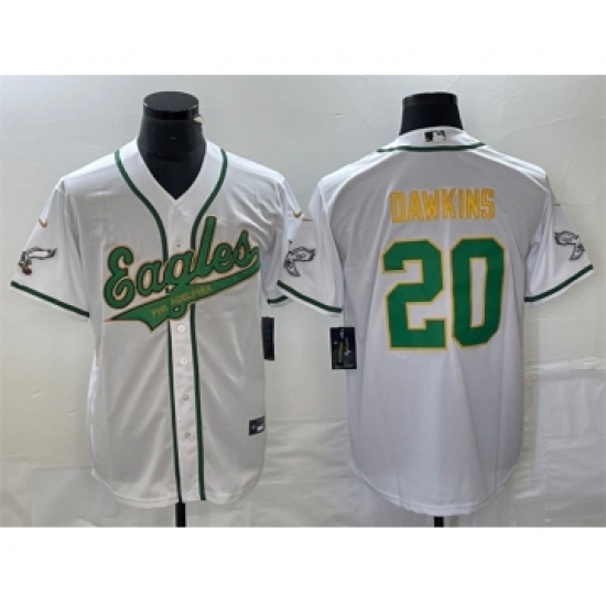 Men's Philadelphia Eagles #20 Brian Dawkins White Gold Cool Base Stitched Baseball Jersey - Ujersey