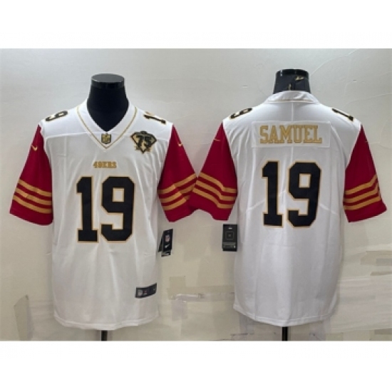 Men's San Francisco 49ers #19 Deebo Samuel White Gold Edition With 75TH Patch Limited Stitched Football Jersey - Ujersey