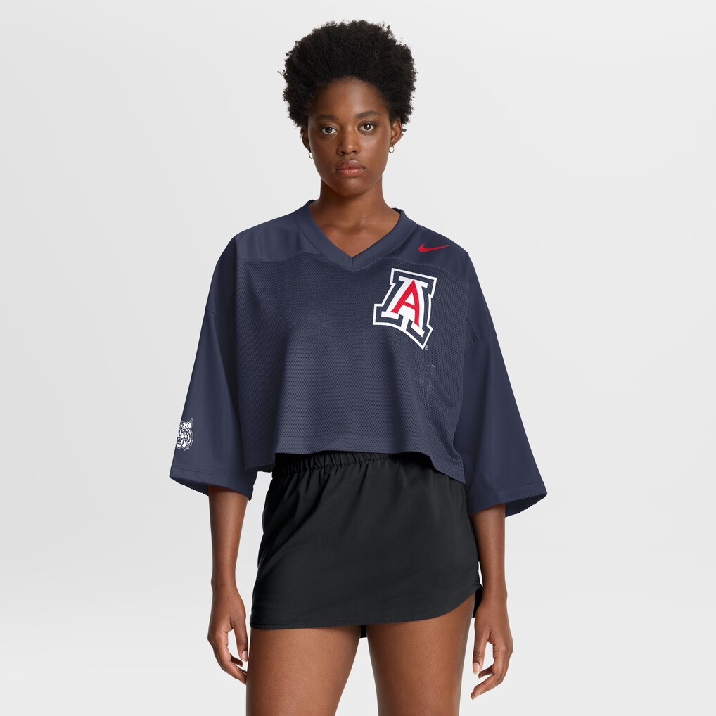 Women's Nike Navy Arizona Wildcats Cropped Mesh Dri-FIT Fashion Jersey - U-jersey